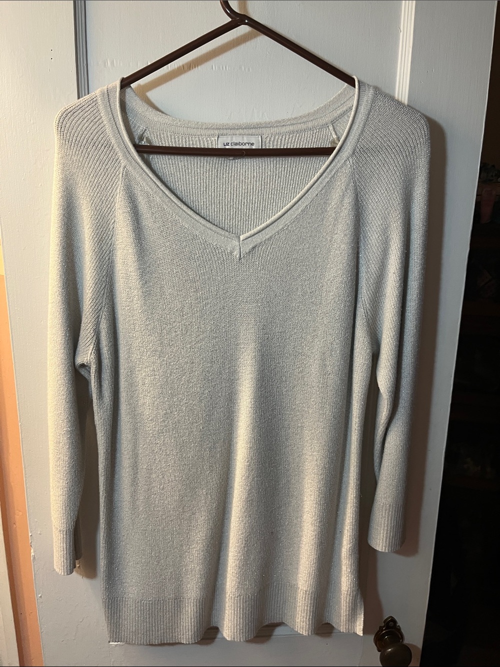 Liz Claiborne Soft Light Gray V-Neck Sweater